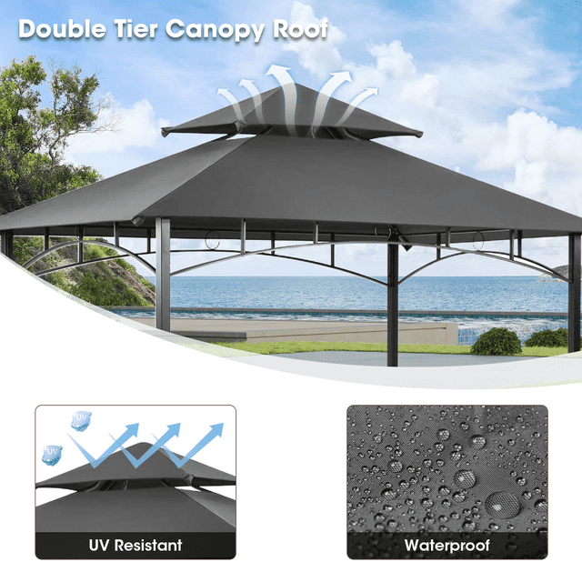 Grezone Outdoor Grill Gazebo Tent BBQ Canopy for Outdoor Grill Shelter BBQ Grill Gazebo Hardtop (L96 x W60 x H101 Inch) Grey