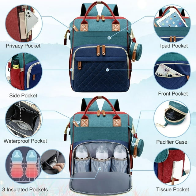 Morfone Baby Diaper Bag Backpack, Baby Bag for Girls & Boys, Large Travel Diaper Backpack with 16 Pockets, Stroller Straps & Pacifier Case for Mom & Dad(Colorful)