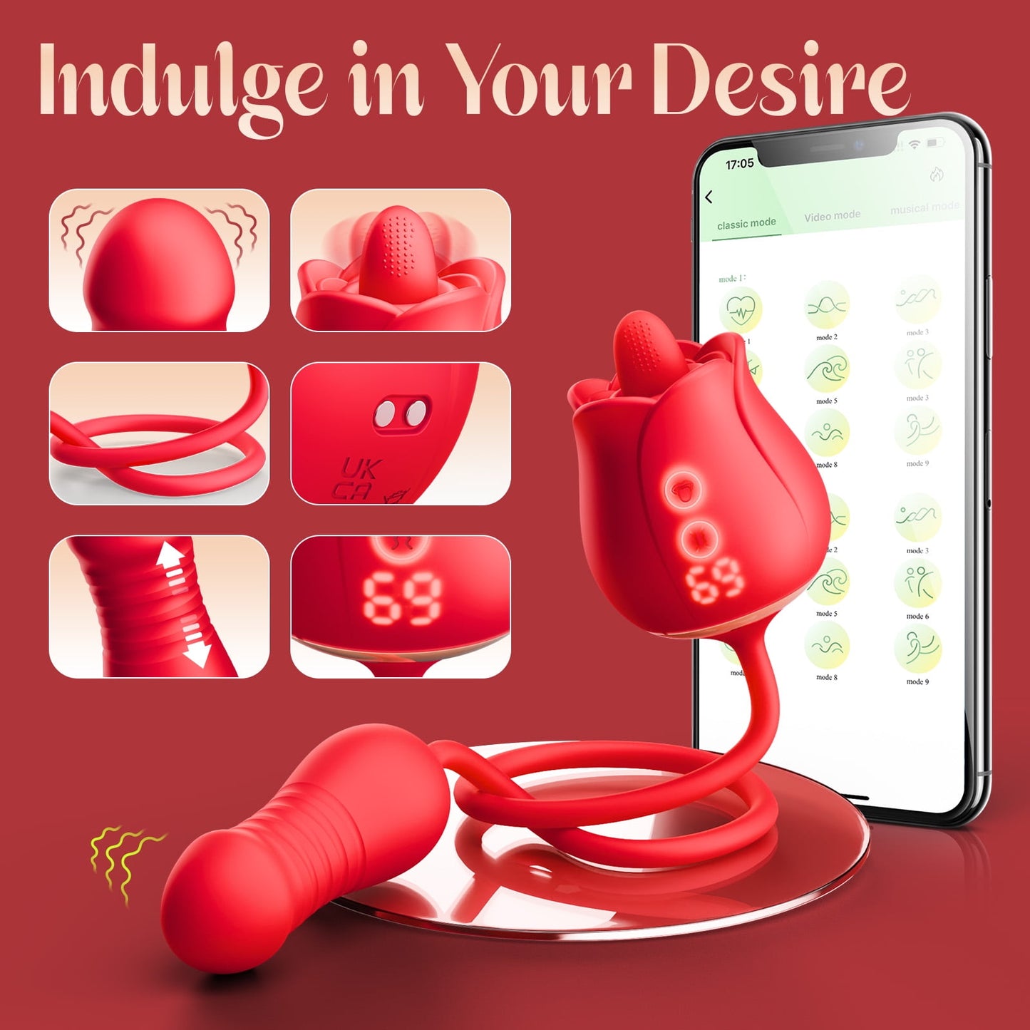 KERERO Rose Sex Toy with 9 Rotation & Vibration Patterns, Women Vibrator with 9 Thrusting Patterns,App Control Adult Toys Vibrators Couple Toys, Adult Sex Toys for Women