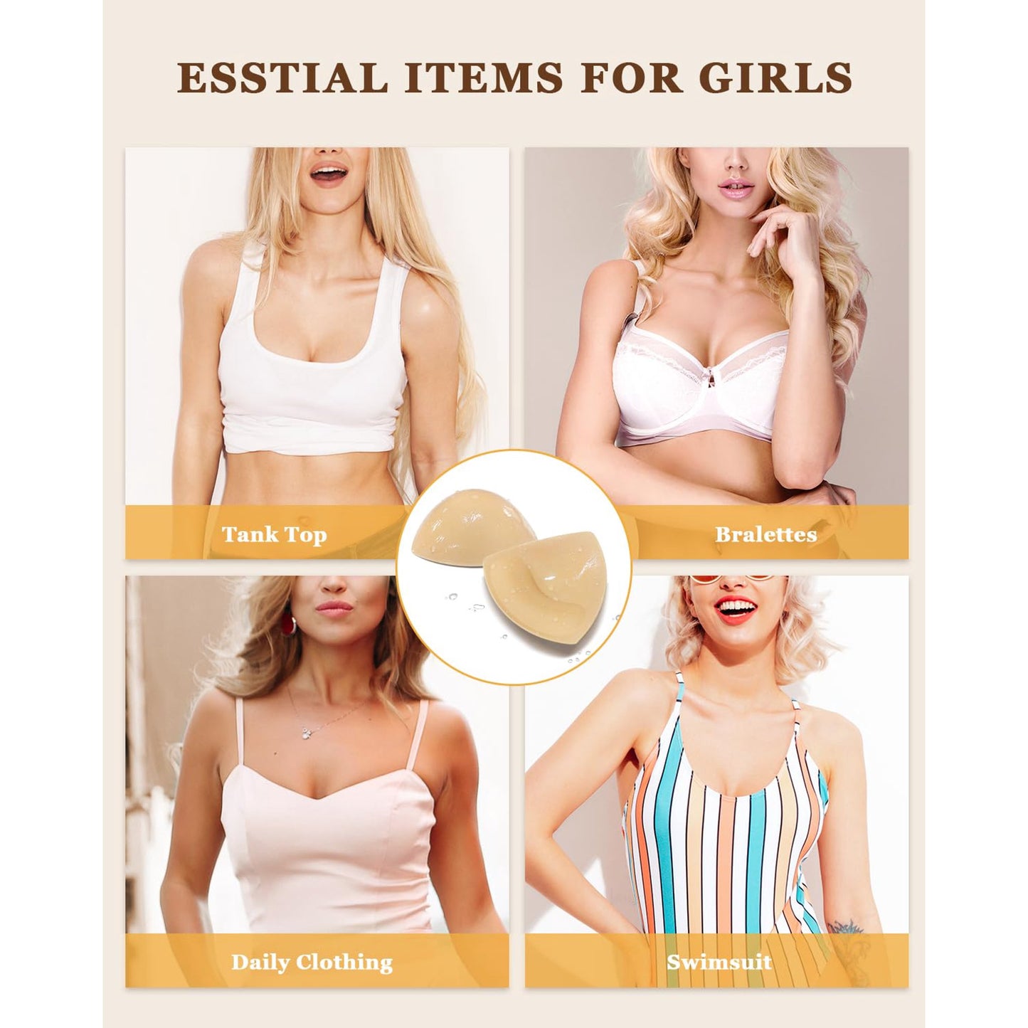 Sherry Sticky Bra Push Up, Double Sided Sticky Bra, Adhesive Bra Inserts Push Up, Strapless Bra Push Up