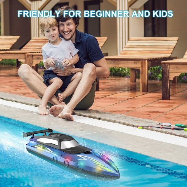 Skyhot Remote Control Boat with LED Lights, 2.4GHz High Speed RC Racing Boats for Lakes, Pool Toys for Kids & Adults, Radio Controlled Watercraft