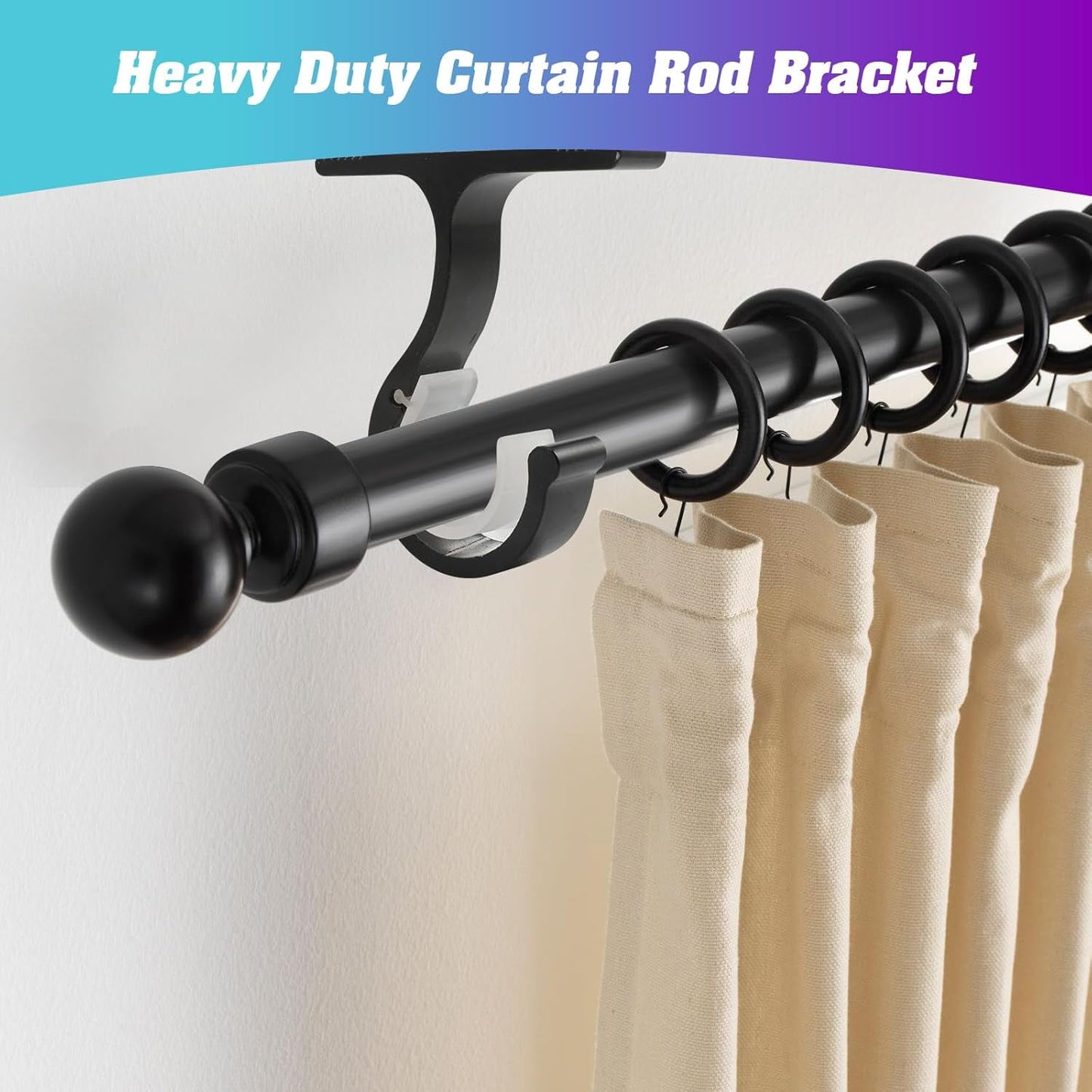 Genreen Curtain Rod Brackets Ceiling Mount and Wall Installation Curtain Rod Brackets Ceiling Curtain Rod Brackets Rod Holders for 1 Inch Rod, Black Color, (Set of 4,Black)