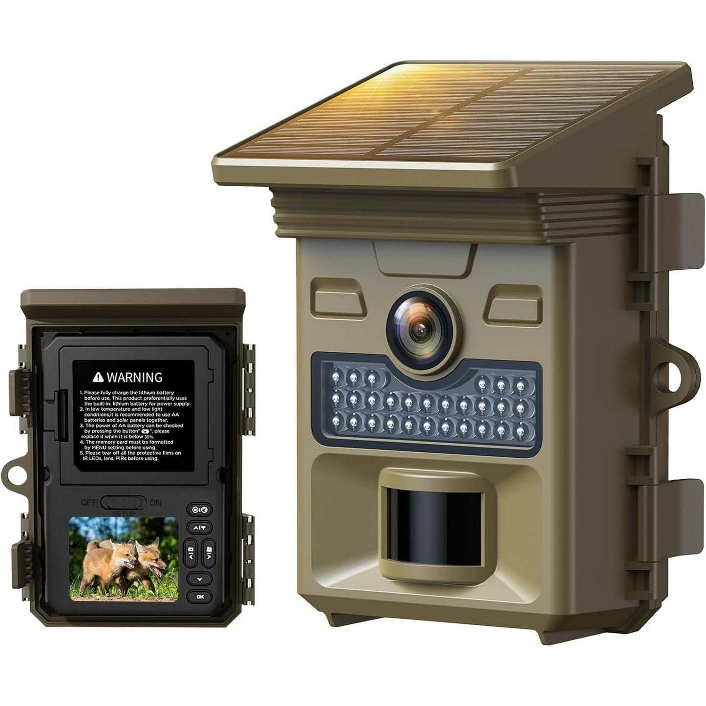 CAMPARK TC19 Solar Trail Camera for Hunting 4K 48MP Game Camera with Night Vision Motion Activated Waterproof IP66 Loop Recording 0.1s Trigger Time Built-in 2000mAh Rechargeable Battery