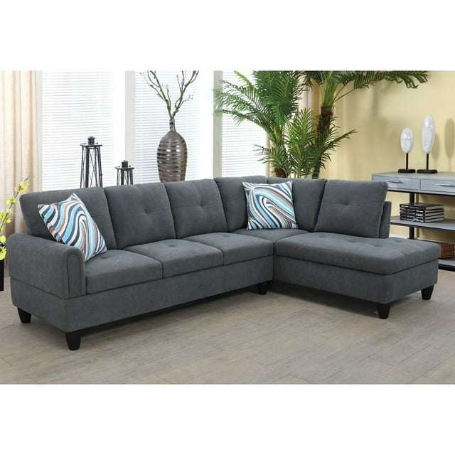 Hommoo Convertible Sectional Sofa Couch, Modern L-Shaped Couch Sofa, 4-Seat Sofa for Living Room, Apartment, Dark Gray(No Ottoman)