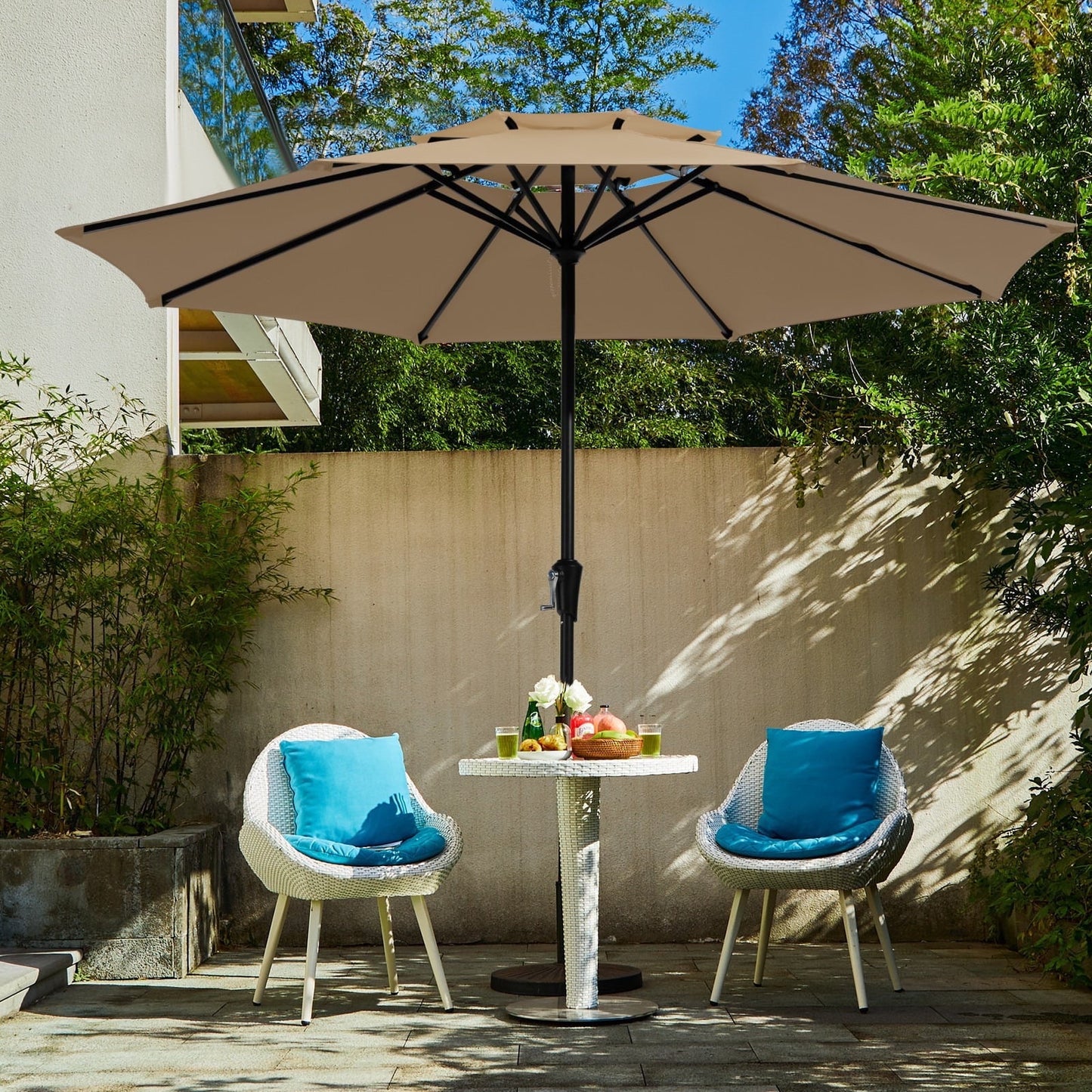 JUSTLET 9 ft 2 Tiers Outdoor Market Patio Umbrella w/ Crank, Beige