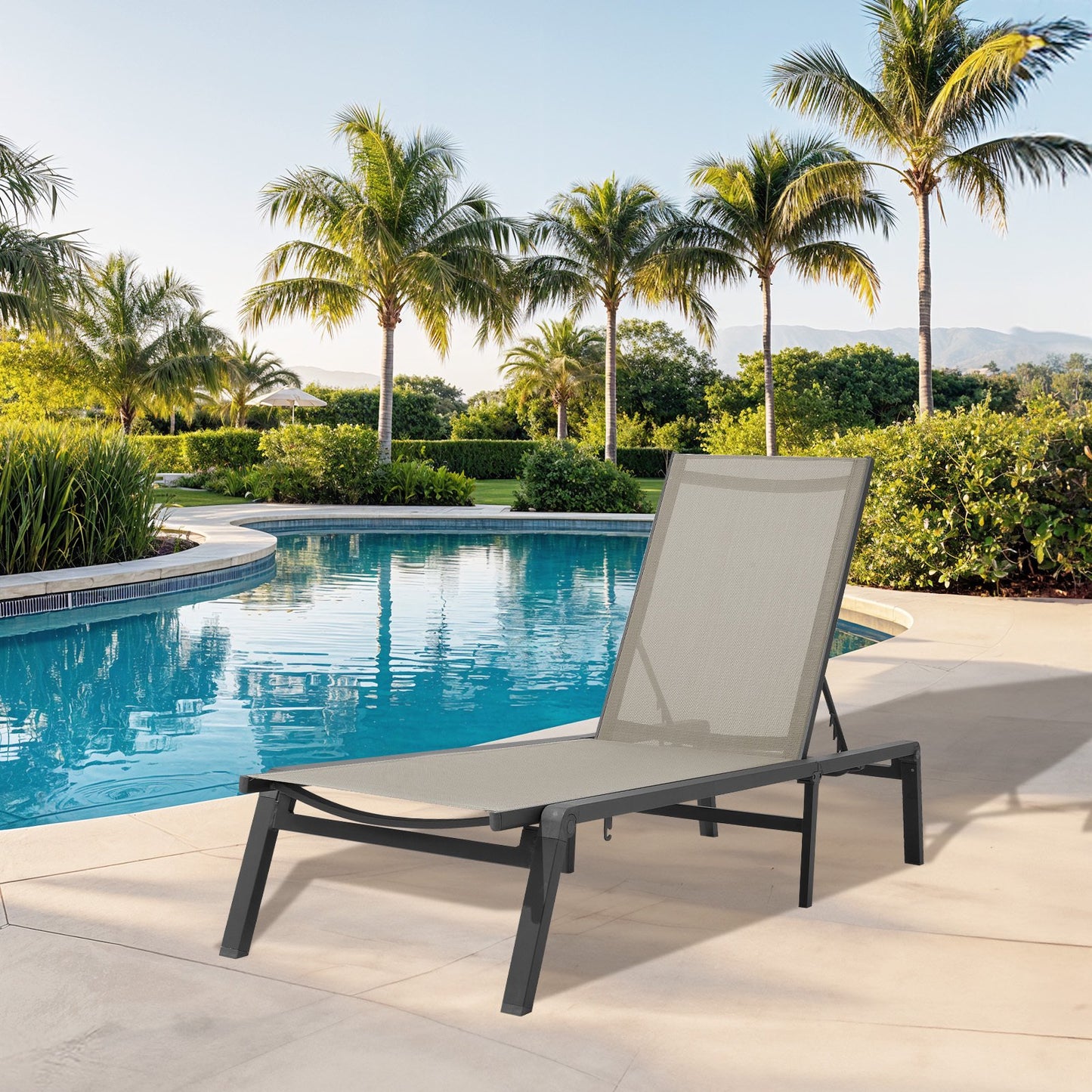 JUSTLET Aluminum Outdoor Chaise Lounge Recliner with Adjustable Backrest,Khaki