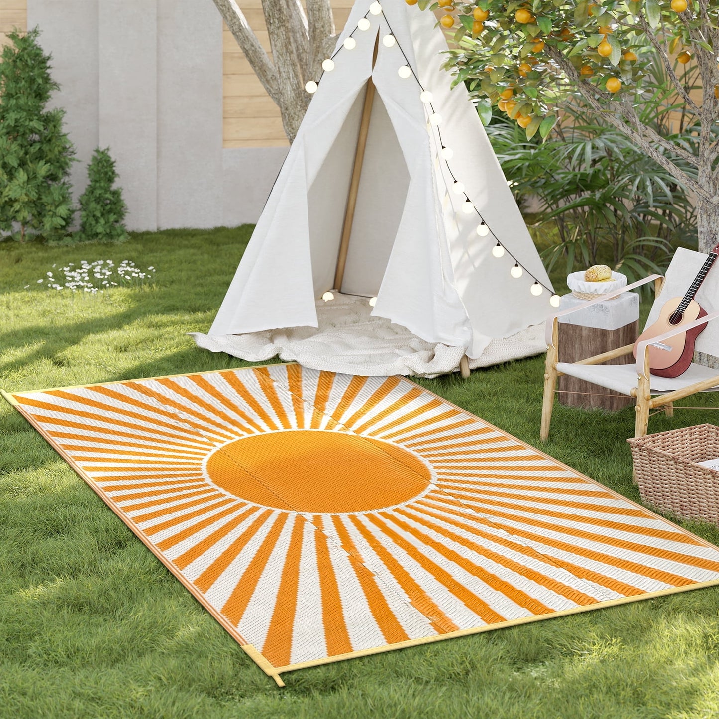 Lahome Decor 4'x 6'Outdoor Rug Waterproof Patio Rugs,Reversible Plastic Straw Camping Rug Indoor Outside Rug,Stain & UV Resistant RV Mat for Camping,Porch,Balcony,Pool Deck,Backyard,Orange