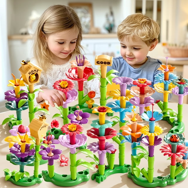 Lucky Doug 148Pcs Flower Garden Building Toys for Toddlers Girls Ages 3-8. Girls Montessori Toys to Build a Garden, Flower Toys for Educational Learning as Gifts