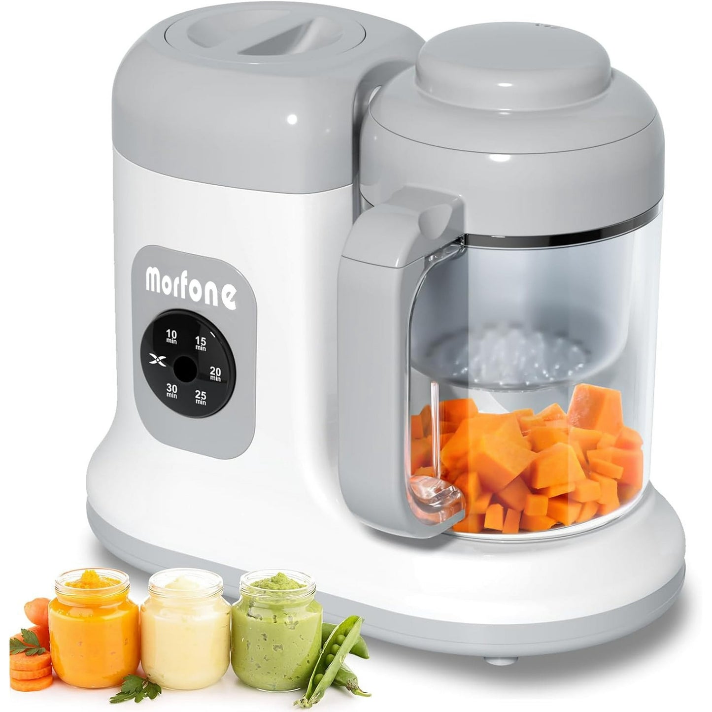 Morfone Baby Food Maker, One Step Baby Food Processor Steamer Puree Blender, Auto Cooking, Grinding, Self Cleans for Fruit, Vegetable, Meat (White)
