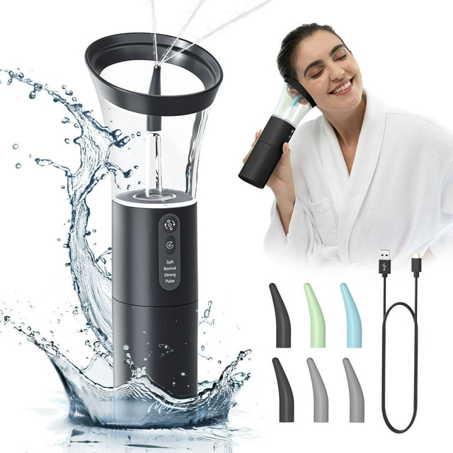 Morfone Ear Wax Removal with One-Piece Waste Tank, Ear Cleaner with Water Temperature Sensor, 4 Pressure Settings, Ear Cleaning Kit for Ear Wax Buildup & USB-C Cable, IPX6, Black
