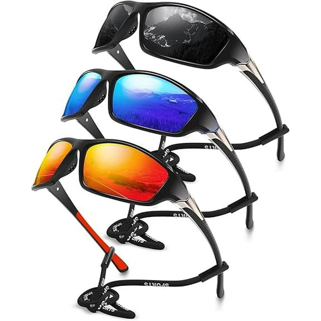 LOOIKOOS Polarized Sport Sunglasses for Men and Women,3Pack Lightweight Sun Glasses with UV Protection for Fishing Driving Cycling