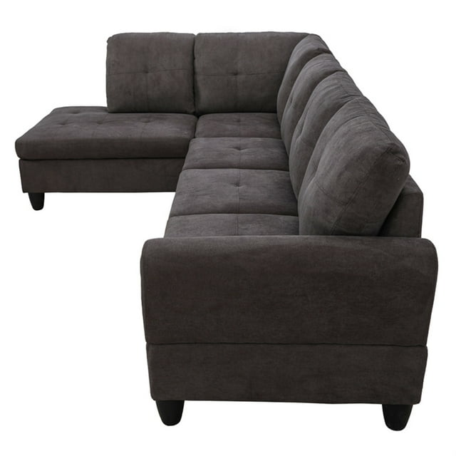 Hommoo L Shaped Couch Set Sectional Sofa Set, Flannel Living Room Furniture Sets, 4-Seat Couches and Sofa Set for Home, Apartment, Dorm, Dark Brown(No Ottoman)