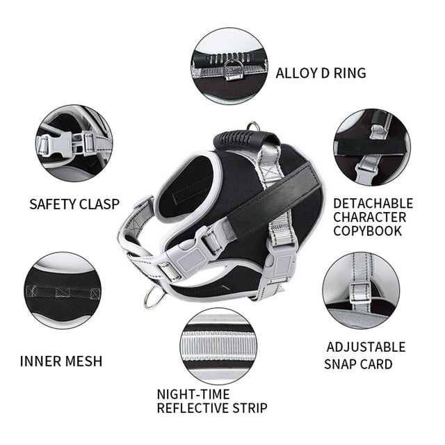 Hmyfdith Pet Chest Harness , Reflective Oxford Vest Harness with Handle , Leash for Dogs,Black,m