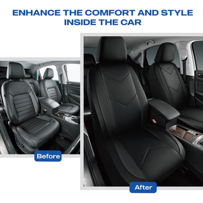 Skechers Sport Leather Car Seat Cover – Front Seat Premium Comfort, Breathable Design, Universal Fit for Cars, SUVs, and Trucks - Black