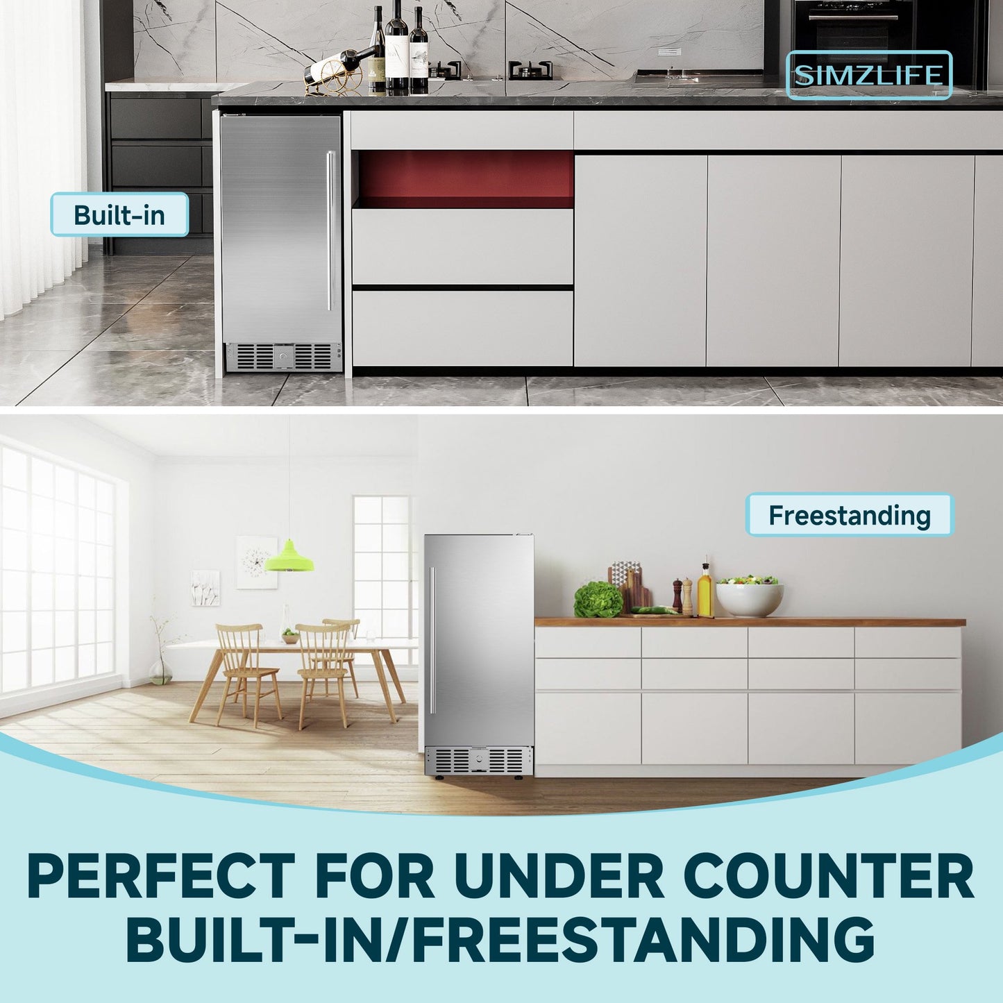 Simzlife 15 Inch Under Counter Refrigerator, 127 Cans Outdoor Beverage Refrigerator for Patio & Kitchen, Weatherproof Outdoor Fridge in Stainless Steel, Beverage Cooler for Home & Commercial Use