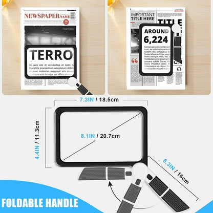 Large Magnifying Glass with Light, Full Page 5X Magnifier 48LED Cold & Warm Light with 3 Modes, Folding Handheld Illuminated Lighted Magnifier for Seniors Low Vision Reading Inspection