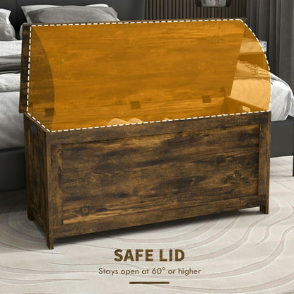 Barara King Storage Chest,39.4" Storage Trunk w/ 2 Safety Hinges, Wooden Storage Bench w/ Side Handles, Storage Chest, Rustic Brown