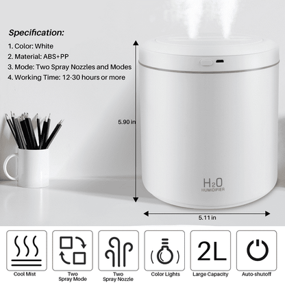 VIIWII 2L Ultrasonic Cool Mist Humidifier for Room Air Vaporizers and Humidifier for Baby, White