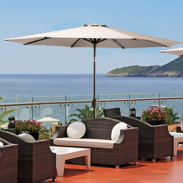 10ft Outdoor Patio Umbrella with Crank Handle and Tilt Button, Adjustable Sunshade for Garden, Backyard, Deck, Poolside, and Outdoor Dining， Beige