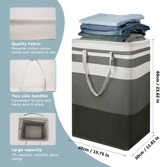 Qissep 2 Pcs 75L Waterproof Foldable Laundry Basket with Extended Handles,for Clothes and Toy Storage,Gradient Gray