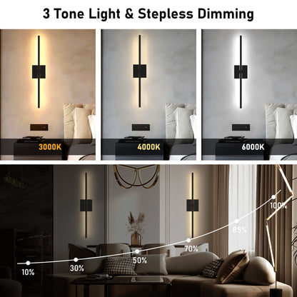 Battery Operated Wall Sconces with Remote Control,Wall Sconces Set of Two,3000K-6000K LED Wireless Wall Light for Bedroom, Hallway, Background Wall (2 Pack)