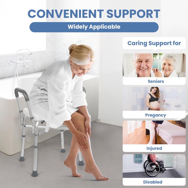 Shower Chair,Bath Seat for Inside Shower with Removable Back Padded Armrests