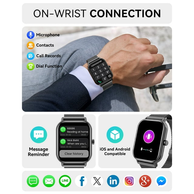 Mingdaln Smart Watch for Android and Iphone, IP68 Waterproof, Suitable for Women Men 100 Sports Modes 1.85 inch Fitness Tracker, with Answer/Make Calls/Message Reminder, （Milano Steel Band）