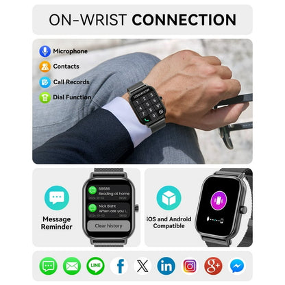 Mingdaln Smart Watch for Android and Iphone, IP68 Waterproof, Suitable for Women Men 100 Sports Modes 1.85 inch Fitness Tracker, with Answer/Make Calls/Message Reminder, （Milano Steel Band）