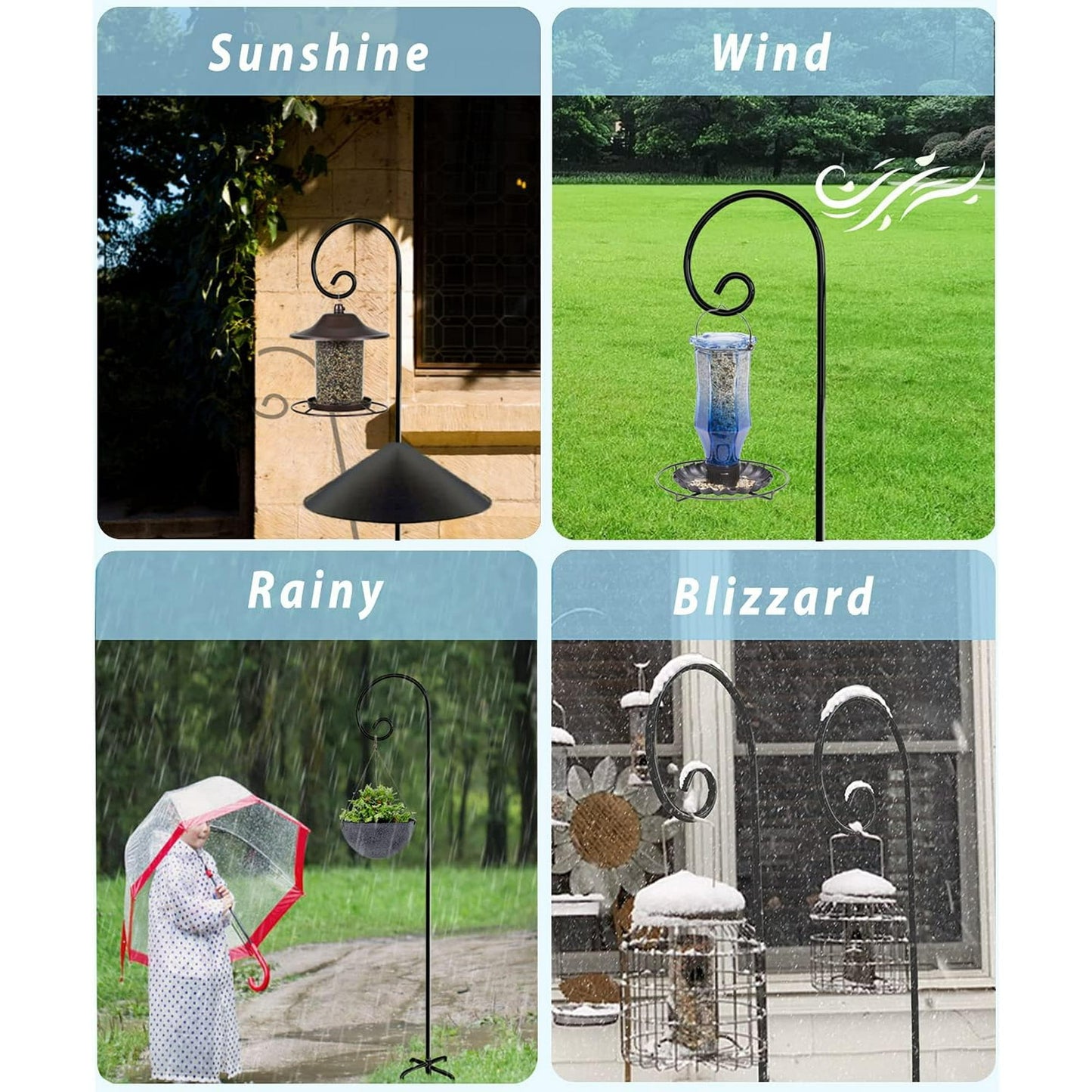 2 Pack Shepherd Hook 48 inch,Bird feeding poles，Rust Resistant, Garden Hanging Basket, Pathway ,LightLantern,Wind Chimes,Wedding