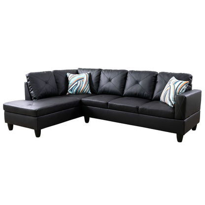 Hommoo Faux Leather 4-Seat Couch Living Room Sofa Set, L Shaped Couch Sofa Set, Chaise Lounge Sectional Sofa for Home, Apartment, Dorm, Black(Without Ottoman)
