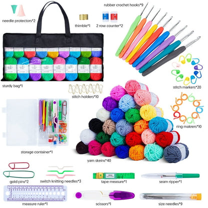 BCOOSS 113PCS Crochet Kit for Beginners Adults Crochet Hook Set with Crochet Yarn，Needles, Accessories