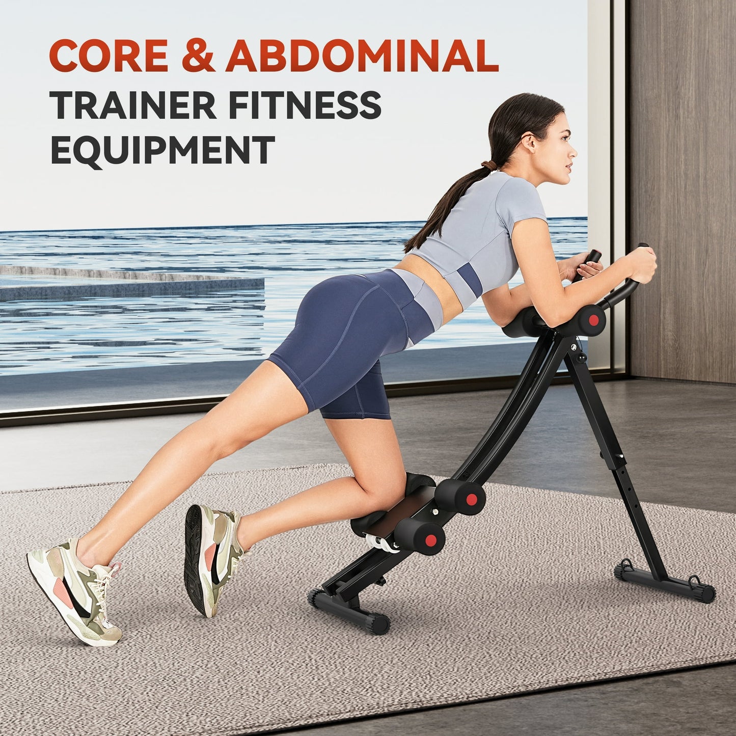 HIJOB Ab Machine, Foldable Ab Workout Equipment for Home Gym, Core Abdominal Trainer Fitness Equipment, Full Body Exercise, Max 440lbs, LCD Display