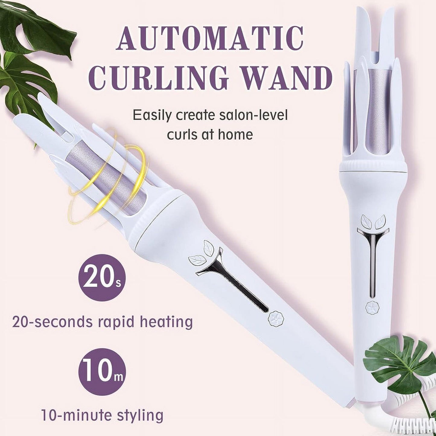 Automatic Curling Iron, Rotating Curling Wand with 7 Temp & 5 Timers Setting for Different Hair Types, Safe Auto Shut-Off Hair Curler for Long Lasting Waves