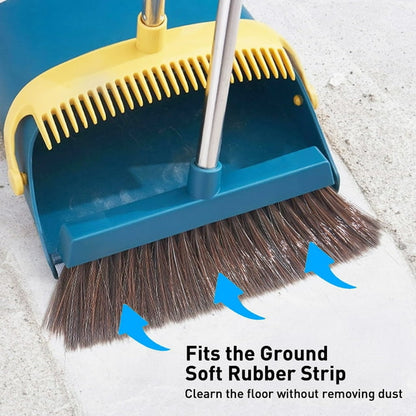 Broom and Dustpan Set, 51.2" Self-Cleaning with Dustpan Teeth for Pet Hair, Home, Kitchen, Blue