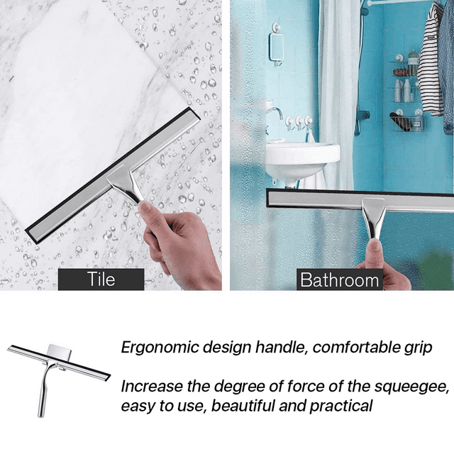 SUPTREE All-Purpose Shower Squeegee Stainless Steel for Bathroom Shower Glass Car Window Cleaning 10 Inches