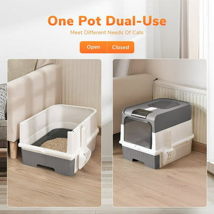 ATUPEN Enclosed Cat Litter Box with Lid, Extra Large Litter Scoop High Wall Sides Enclosure(Grey)