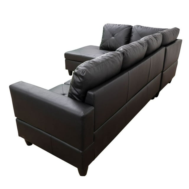 Hommoo Faux Leather 4-Seat Couch Living Room Sofa Set, L Shaped Couch Sofa Set, Chaise Lounge Sectional Sofa for Home, Apartment, Dorm, Black(Without Ottoman)