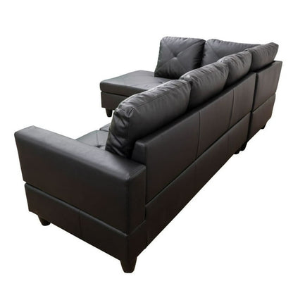 Hommoo Faux Leather 4-Seat Couch Living Room Sofa Set, L Shaped Couch Sofa Set, Chaise Lounge Sectional Sofa for Home, Apartment, Dorm, Black(Without Ottoman)
