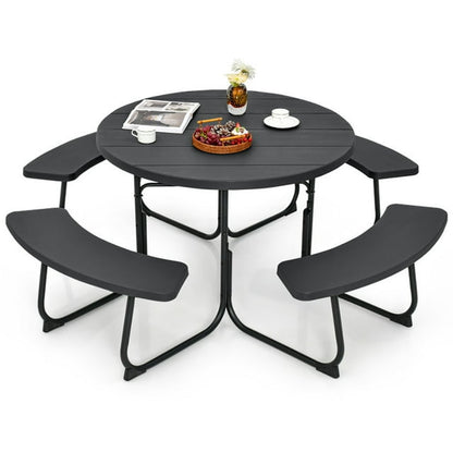 Resenkos 8-Person Outdoor Picnic Table and Bench Set with Umbrella Hole-Black for Patio Back Deck, Balcany, Poolside