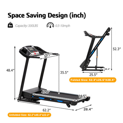 FLIMDER 330LBS Capacity 15% Auto Incline Folding Treadmills with APP for Home, 3.5HP 10MPH Speed Bluetooth Heart Rate Sensor for Running Walking Jogging Exercise Fitness