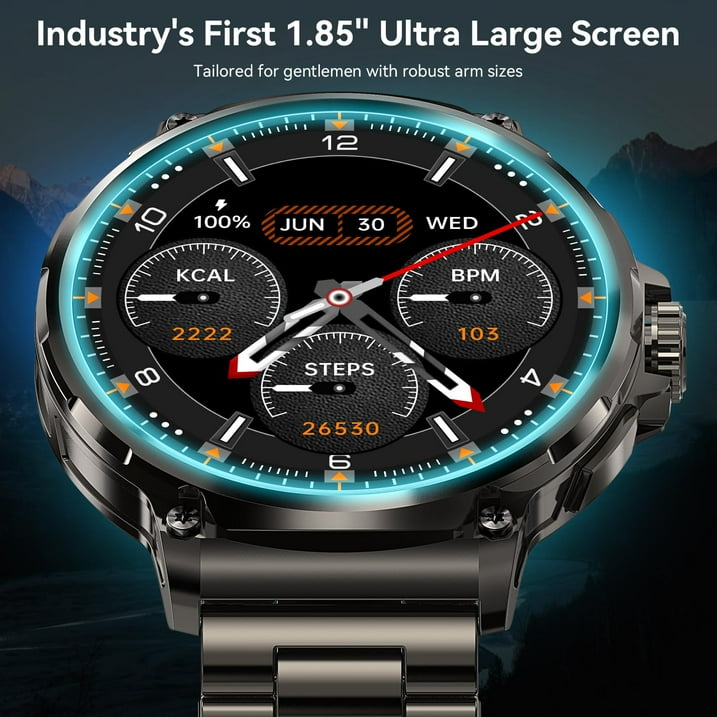 Mingdaln 2025 New 1.85 inch Men's Military Smart Watch for Android and Iphone Devices (Black)