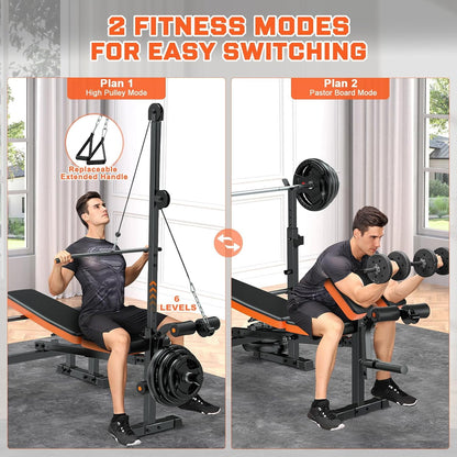 Weight Bench Set, Bench Press With Squat Rack, Adjustable Workout Bench, Olympic Weight Benches for Home Gym With Removable Foot Catch, Flat Incline Bench for Full Body Strength Training