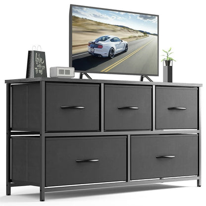 Kadyn Wide Chest of Drawers Dresser for Bedroom with 5 Drawers, Black