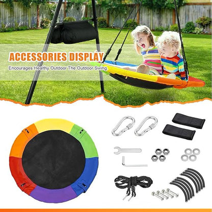 Tree Swing for Kids Outdoor,Disc Round Swing with Waterproof Textilene Fabric,500Lb Weight Capacity,Kids Playground Outdoor Activity Backyard Fun (Multicolor)
