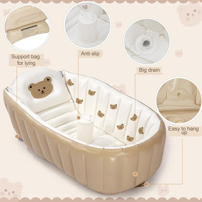 Morfone Inflatable Baby Bathtub for Newborn to Toddler, Inflatable Baby Bath Tub with Air Pump, Portable Travel Shower Basin with Back Support, Foldable Non-Slip Deflates and Folds Easily