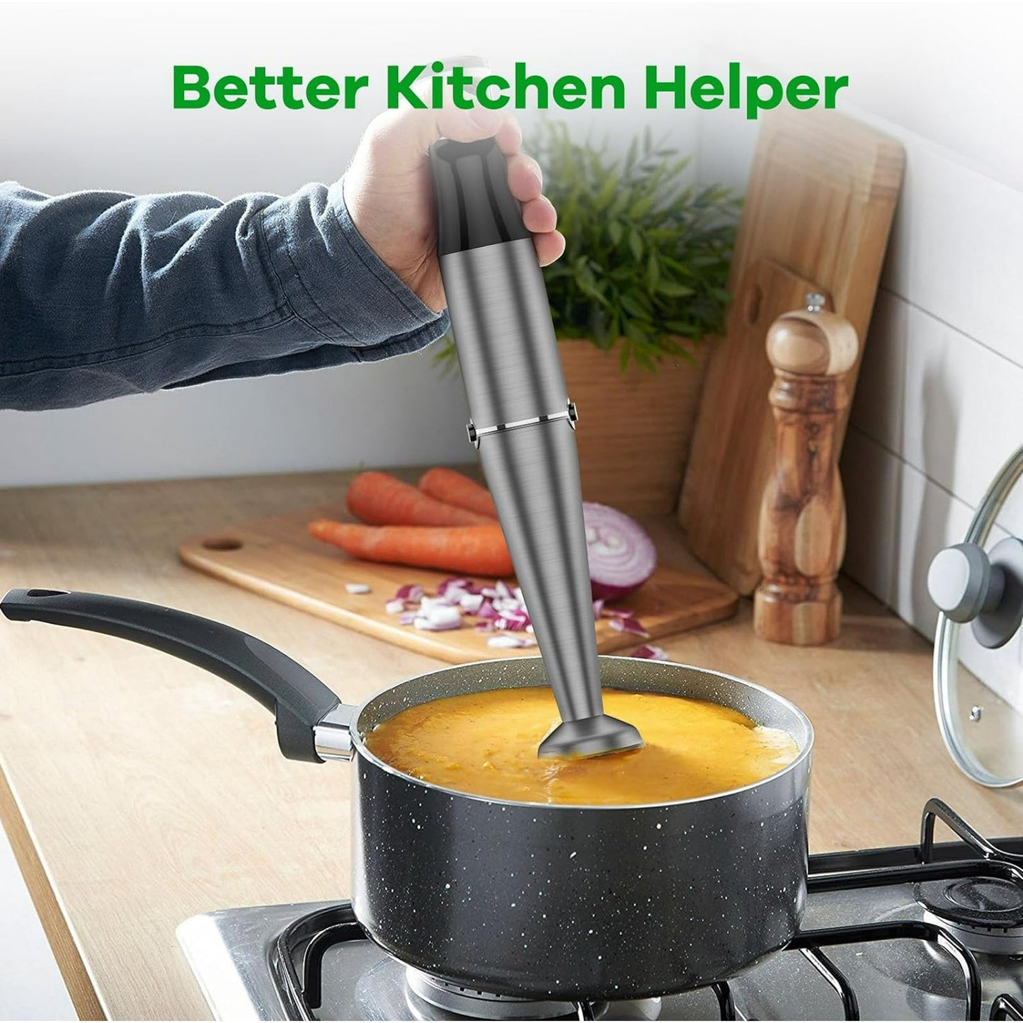 Immersion Blender Handheld Hand Blender 1100W, Trigger Variable Speed 5 in 1 Stick Blender, Emulsion Blender with Chopper, Whisk and Frother for Soup, Baby Food and Smoothies