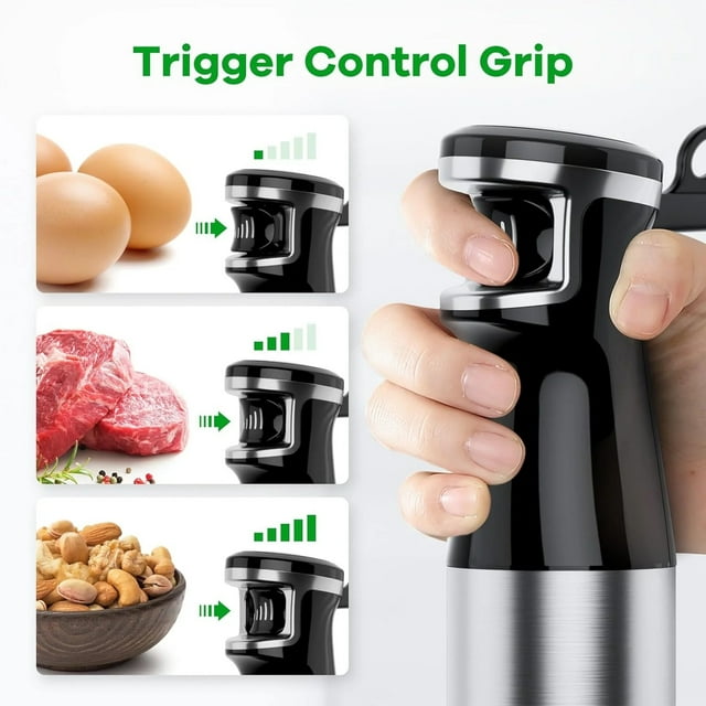 Immersion Blender Handheld 1100W 3 in 1 Corded Stick Hand Blenders for Kitchen with Trigger Speed Control, with Whisk, Milk Frother Attachemnts, Perfect Emulsifier for Soup, Smoothie, Puree