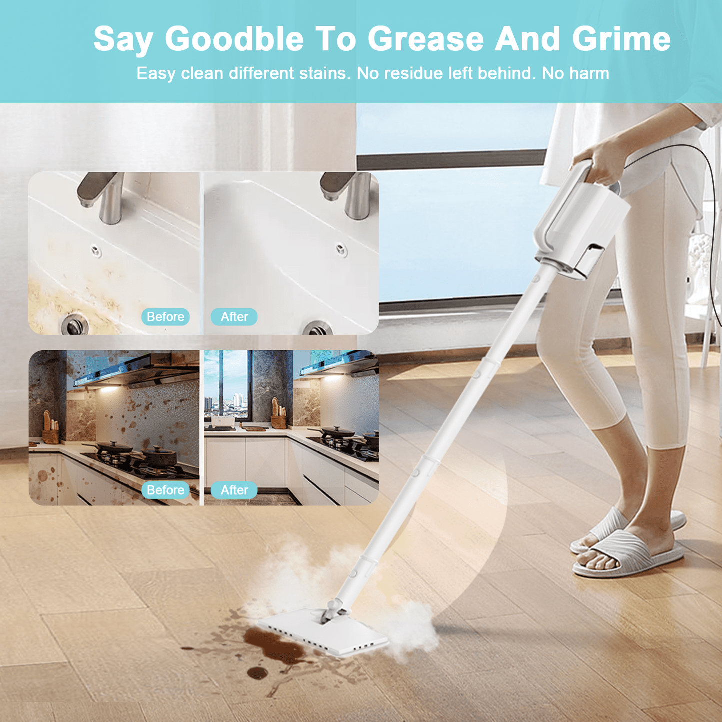 Haoyunduo Steam Mop, 6-in-1 Detachable Handheld Steam Mop Cleaner with 2 Microfiber Pads for Hard Floor, Carpet