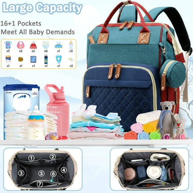 Morfone Baby Diaper Bag Backpack, Baby Bag for Girls & Boys, Large Travel Diaper Backpack with 16 Pockets, Stroller Straps & Pacifier Case for Mom & Dad(Colorful)