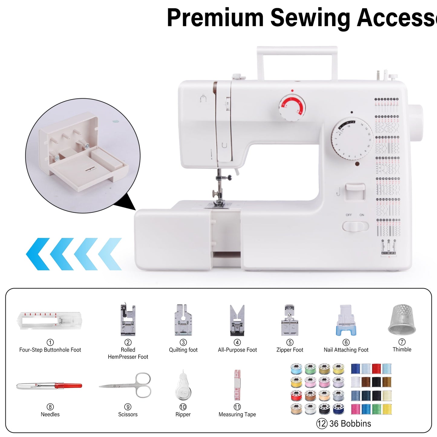 BCOOSS Heavy Duty Sewing Machine with 59 Stitch Applications 6 Included Presser Foot Kit